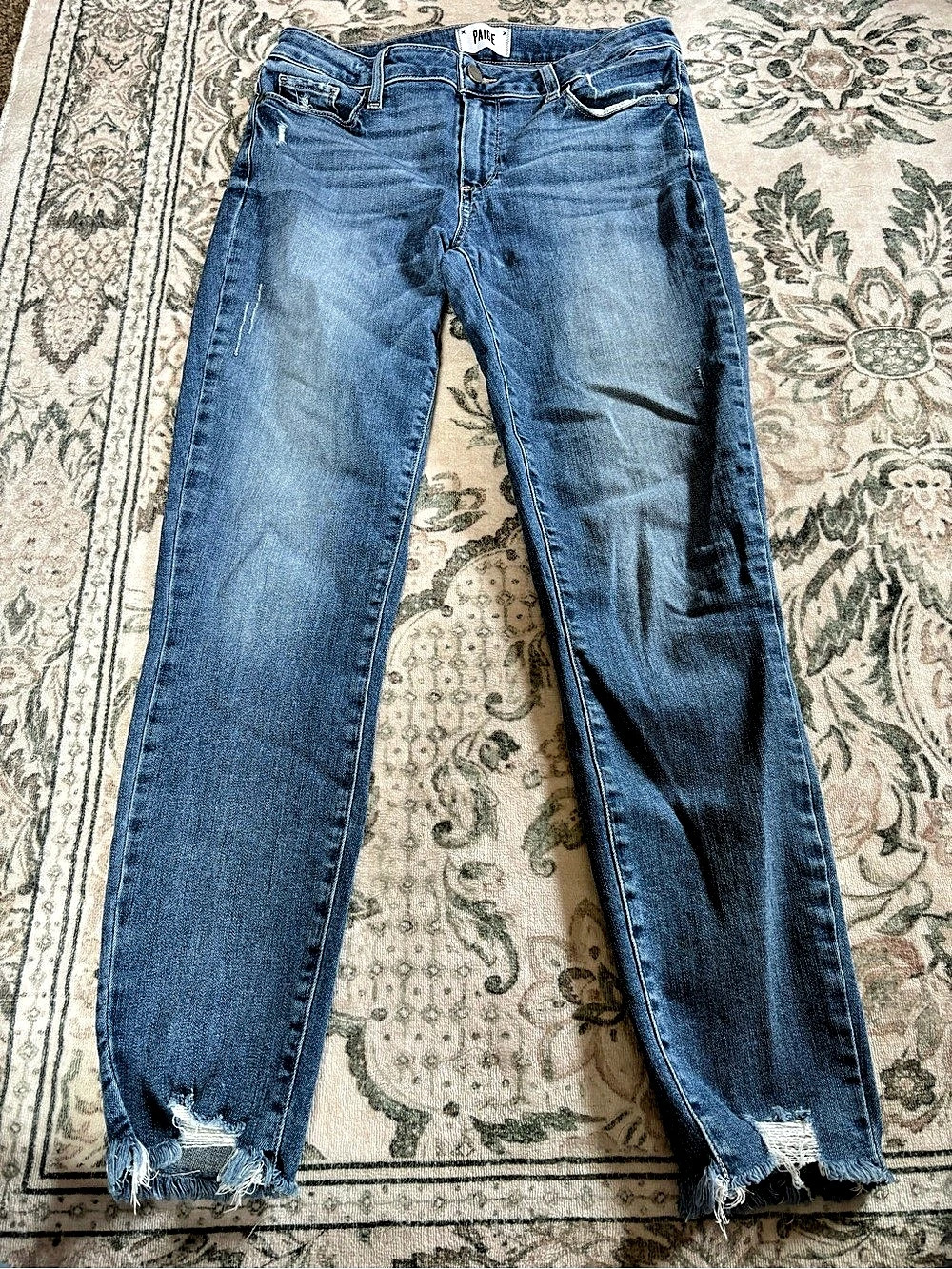 Paige Verdugo Ankle Distressed Skinny Jeans in Blue Waist 29